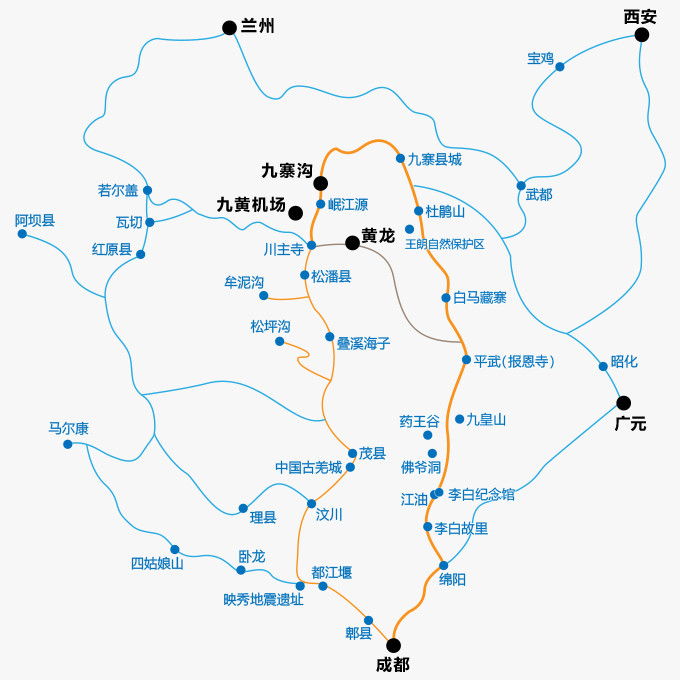 厦门到九寨沟的自驾旅行东线与西线